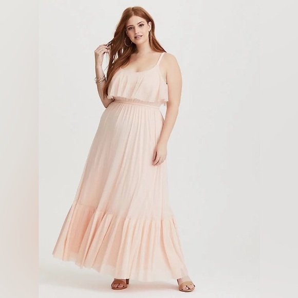 torrid Dresses & Skirts - Torrid Runway Collection Blush Mesh Flounce tank maxi dress size 00